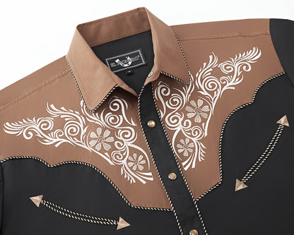 Leyoma Thunder Rustler Men’s Embroidered Western Button Up Shirt Front Embroidery Close Up Details, X003U2KY11-001A-black-coffee-S, X003U2DAE9-001A-black-coffee-M, X003U29CIH-001A-black-coffee-L, X003U2824R-001A-black-coffee-XL, X003U2KY0H-001A-black-coffee-XXL, X003U2DAD5-001A-black-coffee-3XL