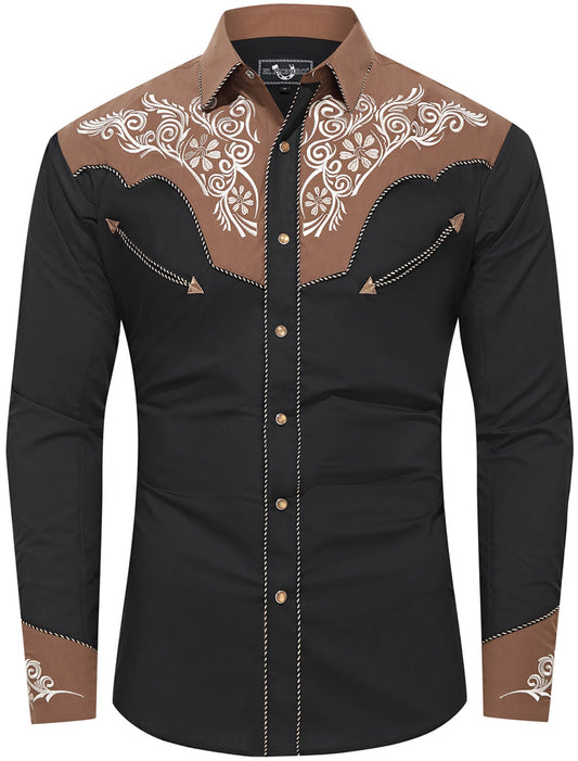 Leyoma Thunder Rustler Men’s Embroidered Western Button Up Shirt Front