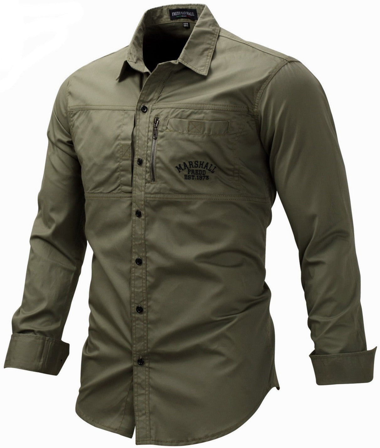 Men's Cotton Long Sleeve Single-Zip Button Down Shirt