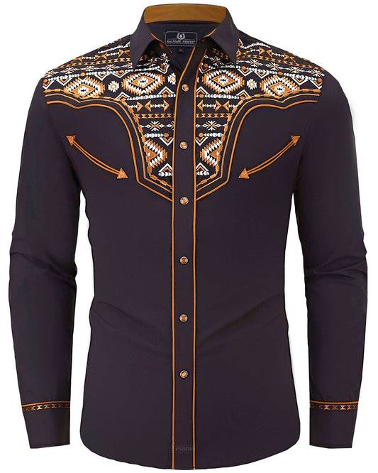 Navajo Blaze Men's Embroidered Western Pearl Snap Shirt