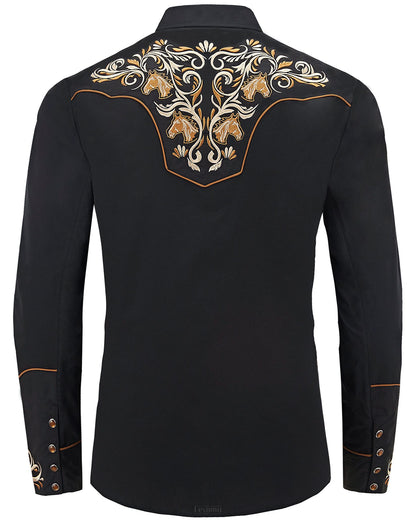 The Equestrian Men's Embroidered Western Pearl Snap Shirt
