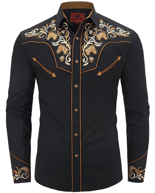 The Equestrian Men's Embroidered Western Pearl Snap Shirt
